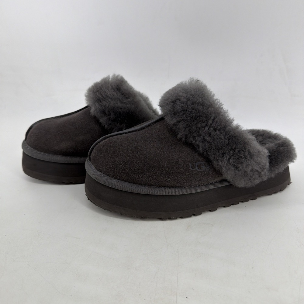 UGG Disquette Slippers Women's Sz 6 Charcoal Gray Suede Sherling Lined 1122550